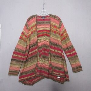 Chaps Cardigan Women 1X Aztec Southwestern Open Front Cotton Linen Boho Coastal